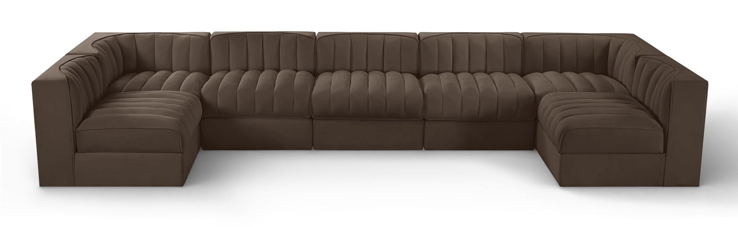 Rummi - Velvet Performance Fabric Upholstered 7 Piece Modular Sectional (With 2 Corner Chairs)