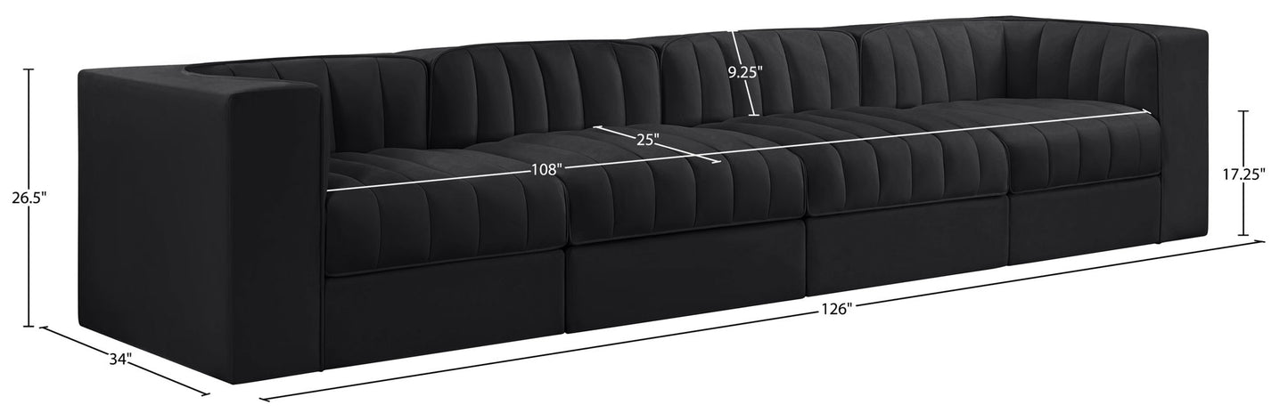 Rummi - Velvet Performance Fabric Upholstered 4 Piece Modular Sofa