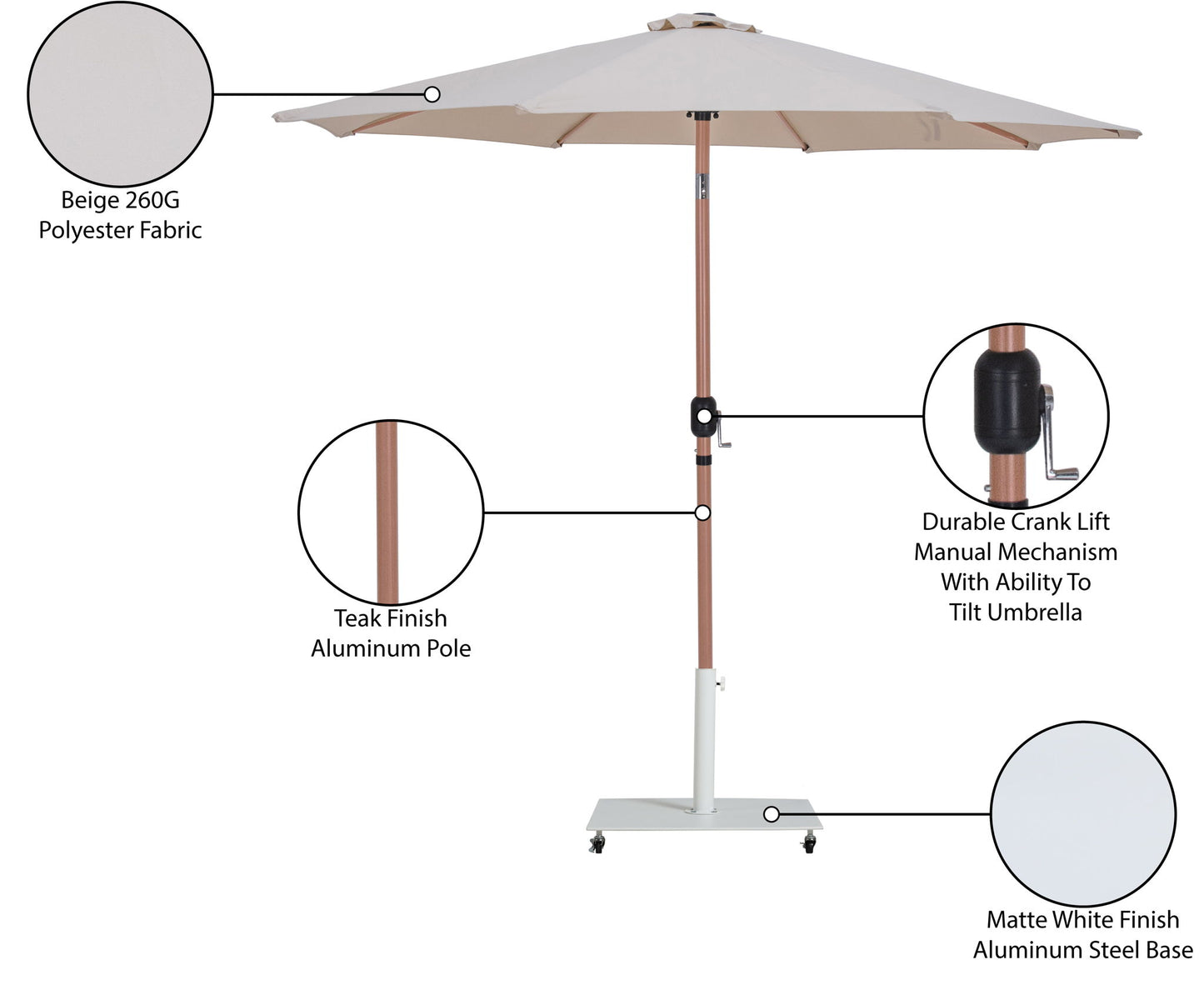 Fiji - Aluminum Patio Umbrella With Square White And Teak Base