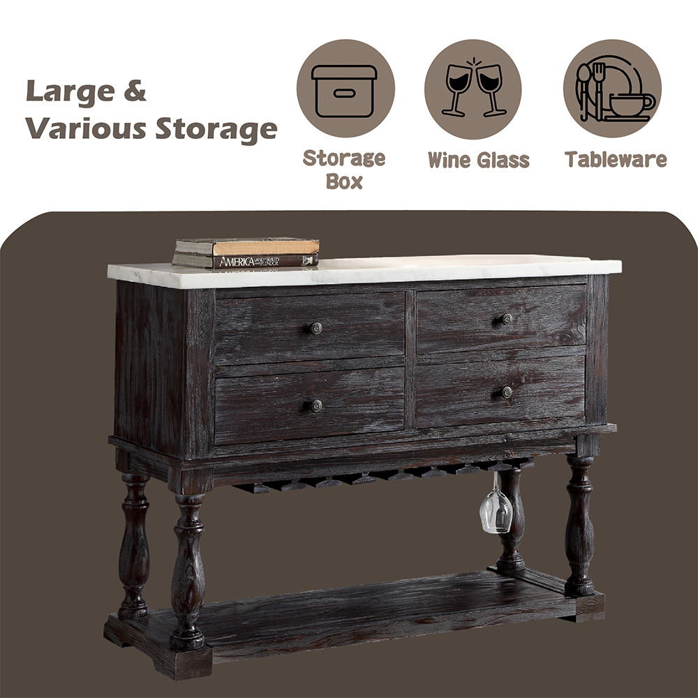 Gerardo - Server - White Marble Top & Weathered Espresso