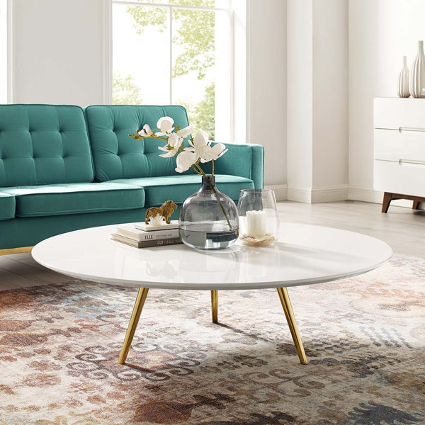 Lippa Round Wood Coffee Table with Tripod Base - 48", Gold White