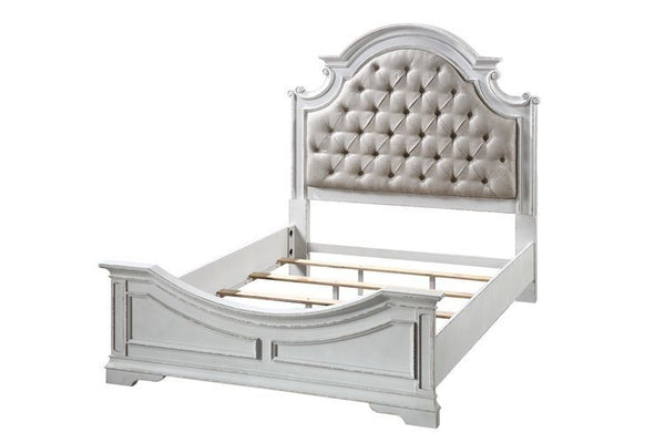 Florian - Queen Bed - Beige Synthetic Leather & Antique White