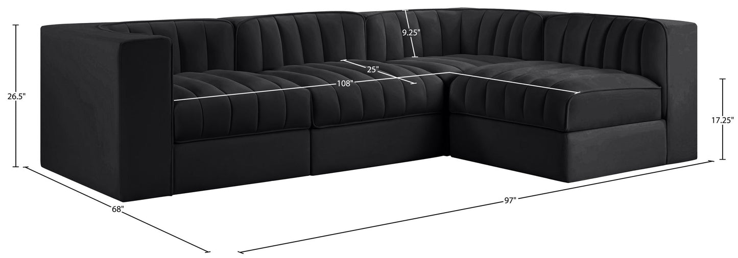 Rummi - Velvet Performance Fabric Upholstered 4 Piece Modular Sectional