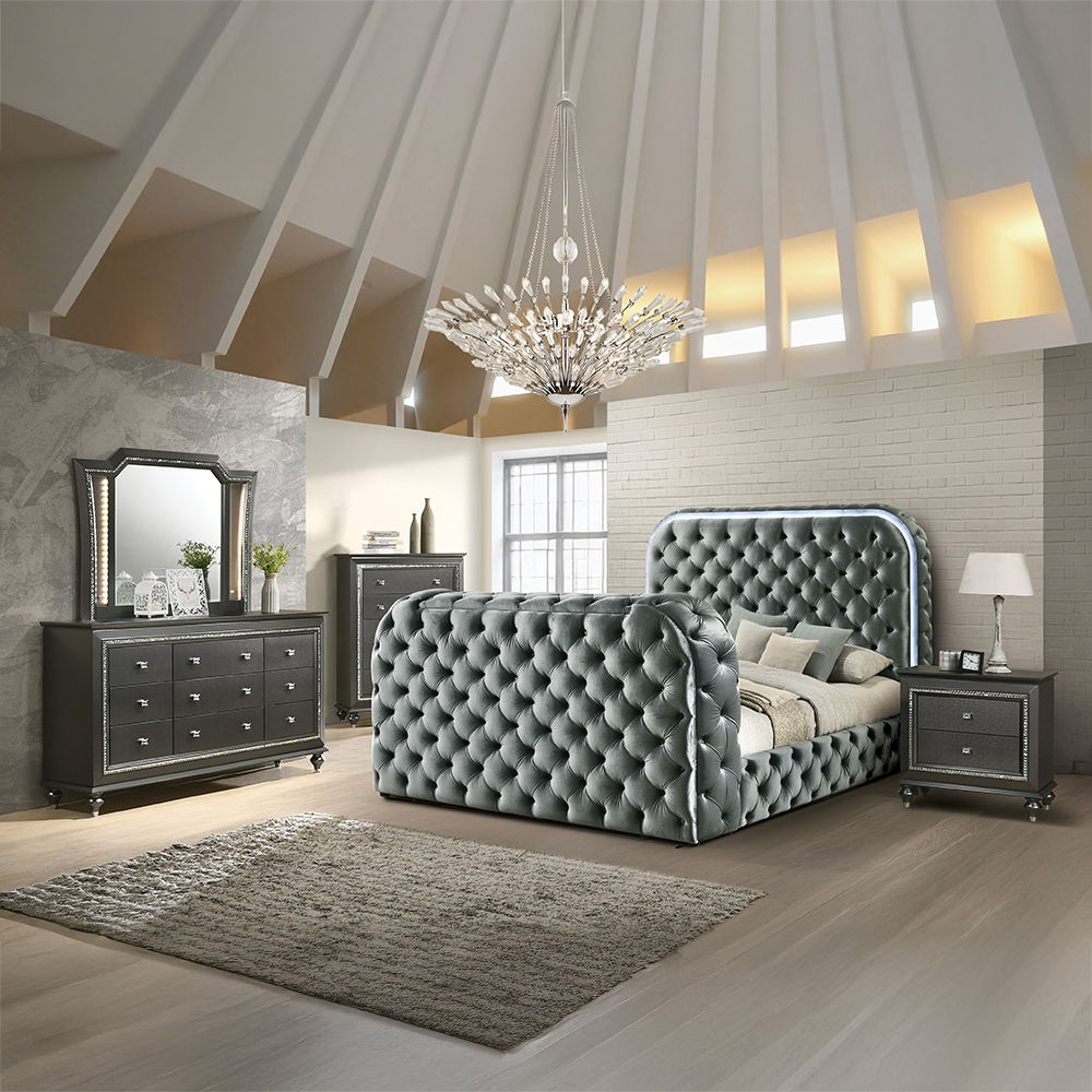 Kana - Bed With LED, Fireplace & TV Stand