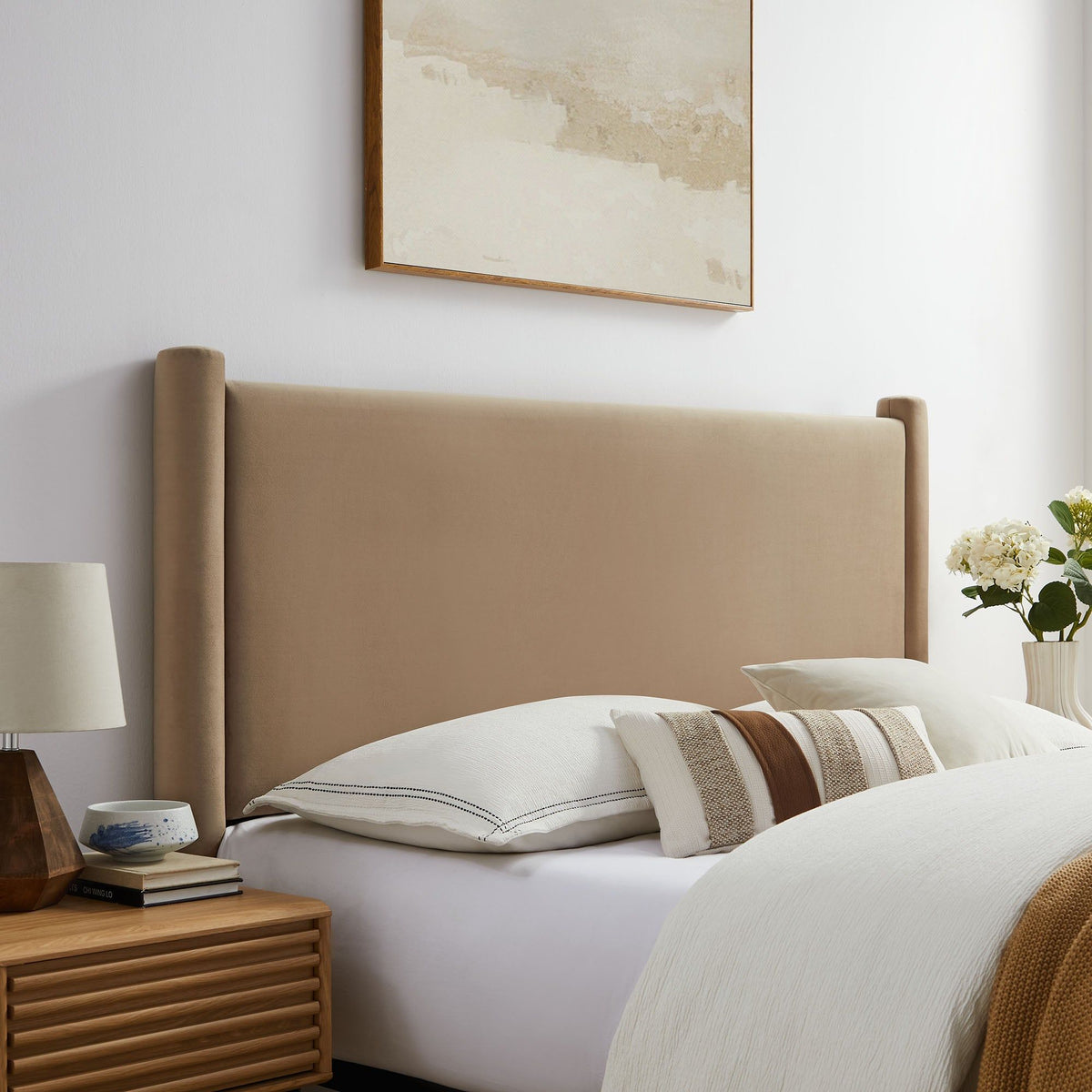 Rael Performance Velvet Headboard - King, Taupe
