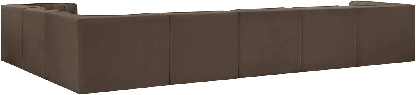 Rummi - Velvet Performance Fabric Upholstered 7 Piece Modular Sectional (With 3 Corner Chairs)