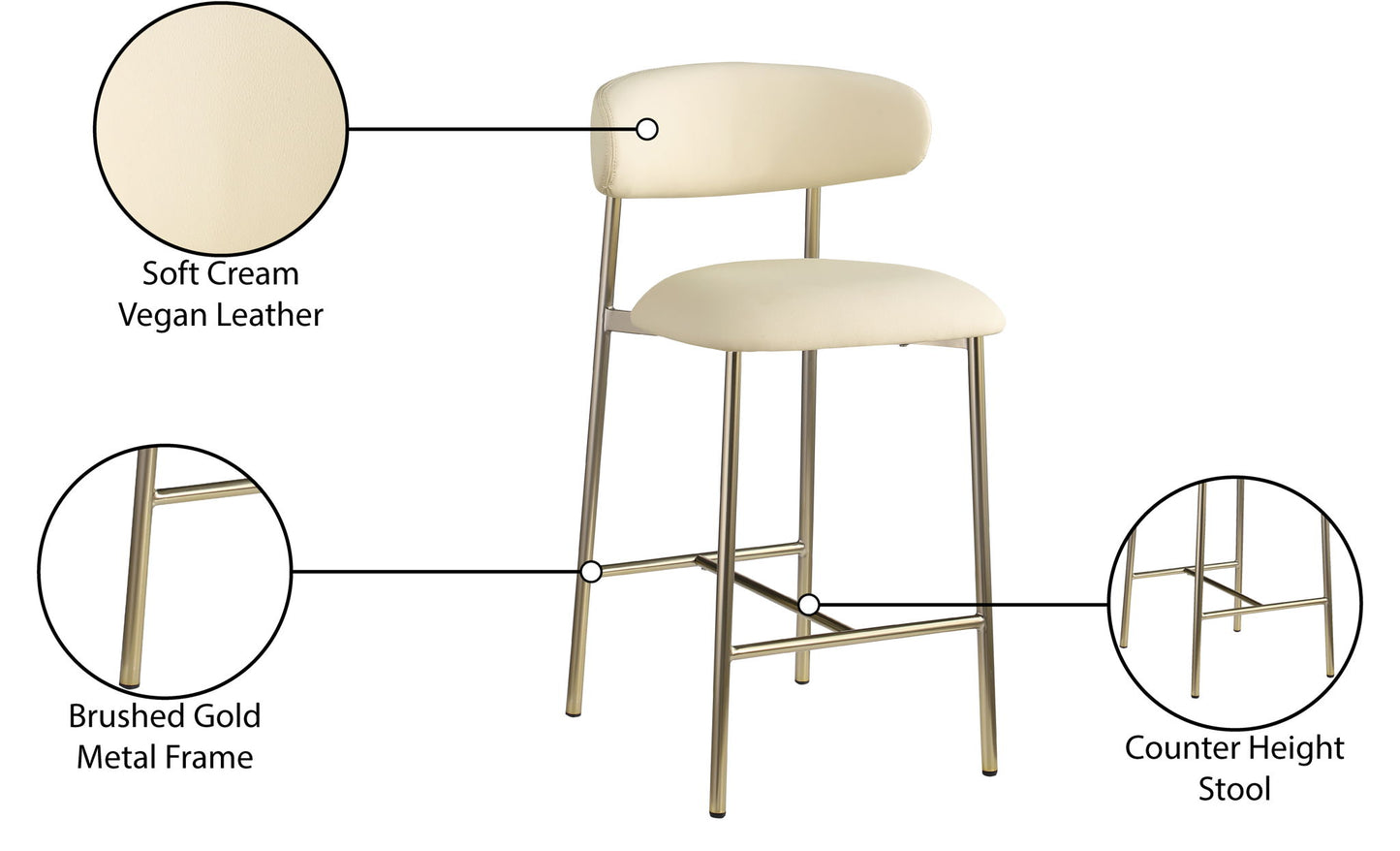 Lupita - Counter Stool With Brushed Gold Frame (Set of 2)