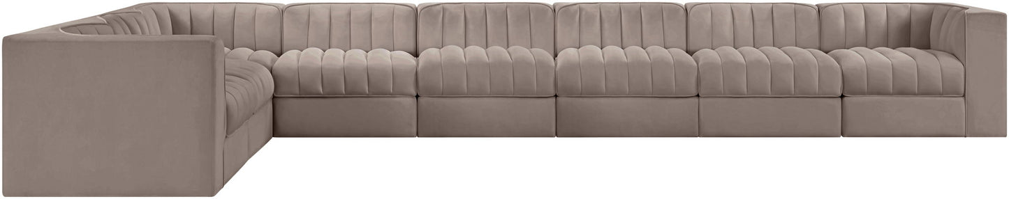 Rummi - Velvet Performance Fabric Upholstered 8 Piece Modular Sectional (With 3 Corner Chairs)