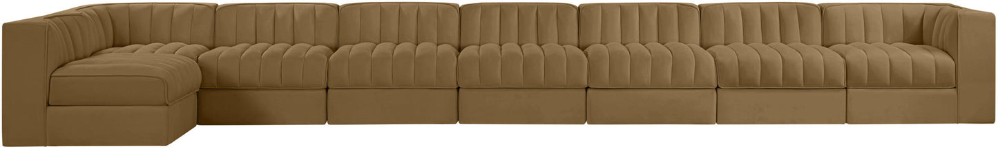 Rummi - Velvet Performance Fabric Upholstered 8 Piece Modular Sectional, L-Shaped (Right)
