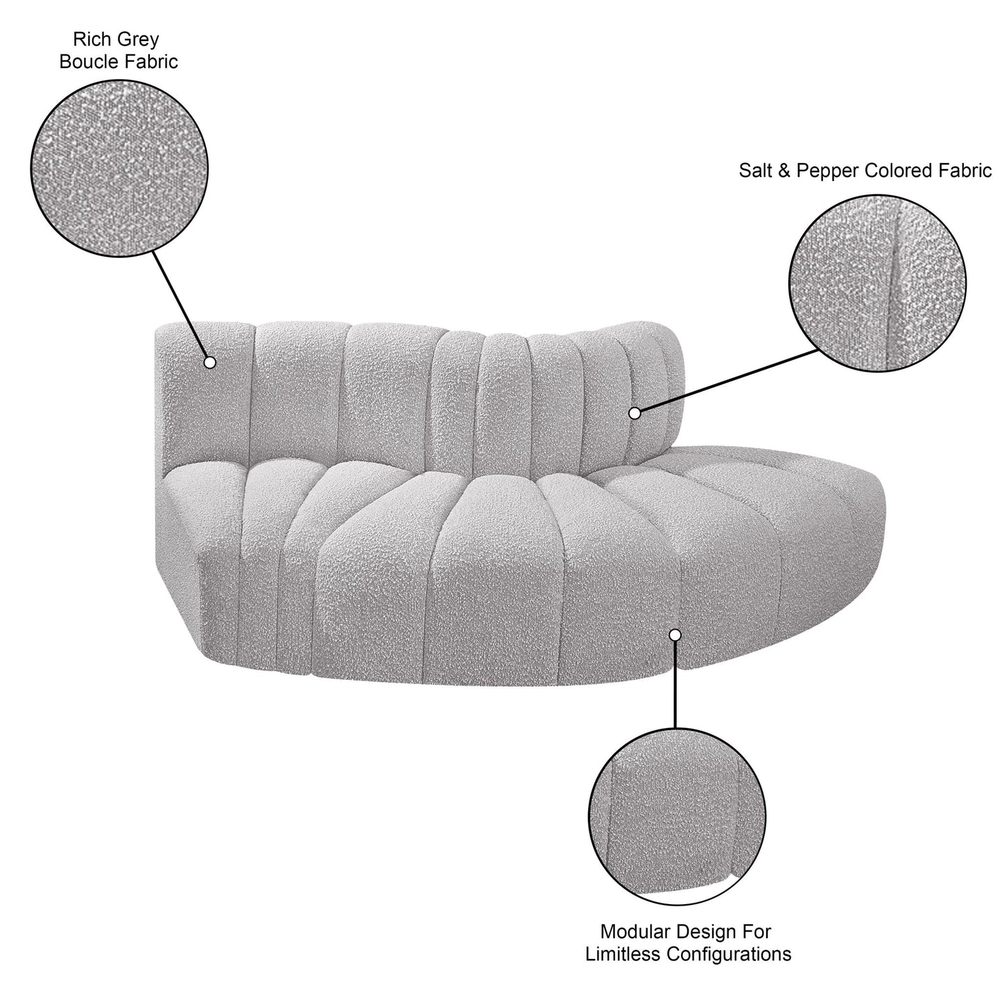 Arc - Boucle Fabric 3 Piece Modular Sofa