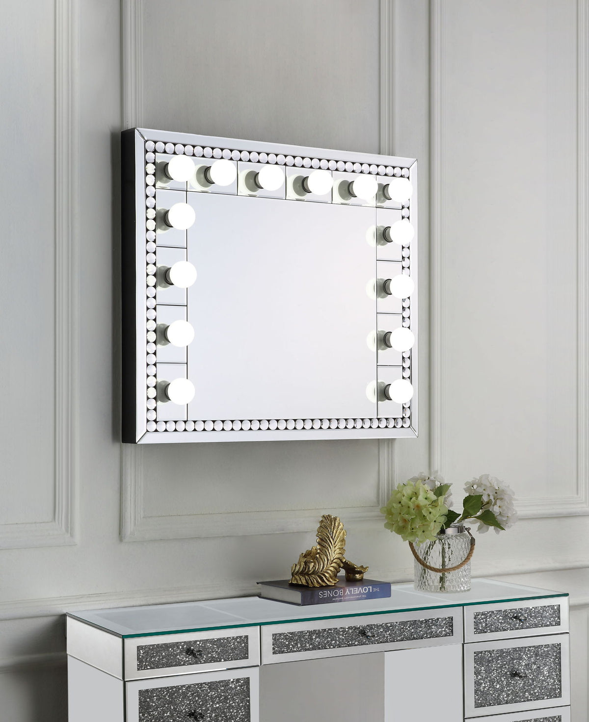 Farai - 28" Accent Mirror - Mirrored & Faux Crystal Diamonds