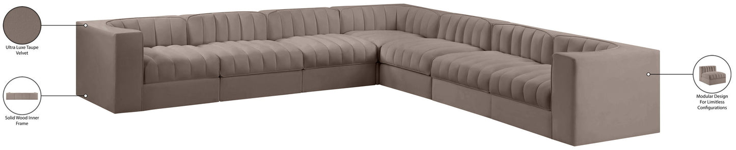 Rummi - Symmetrical Velvet Performance Fabric Upholstered 7 Piece Modular Sectional (With 3 Corner Chairs)