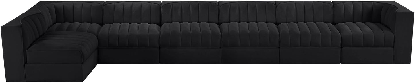 Rummi - Velvet Performance Fabric Upholstered 7 Piece Modular Sectional, L-Shaped (Right)