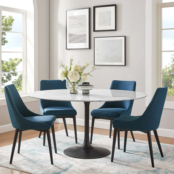 Lippa Round 60" Dining Table - Faux Marble, Black White