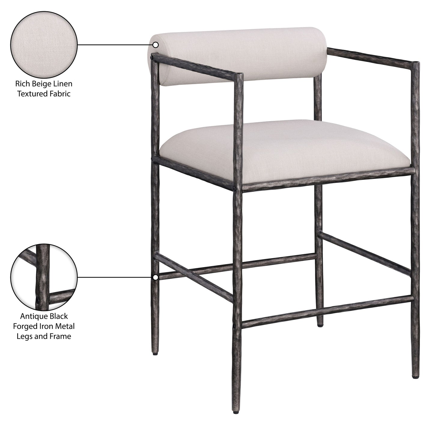 Axis - Linen Textured Beige Fabric Upholstered Counter Stool (Set of 2)