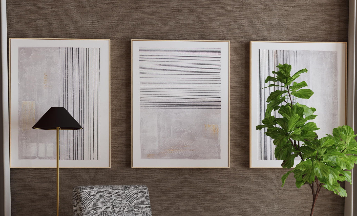 Razi Framed Canvas (Set of 3) - Gray