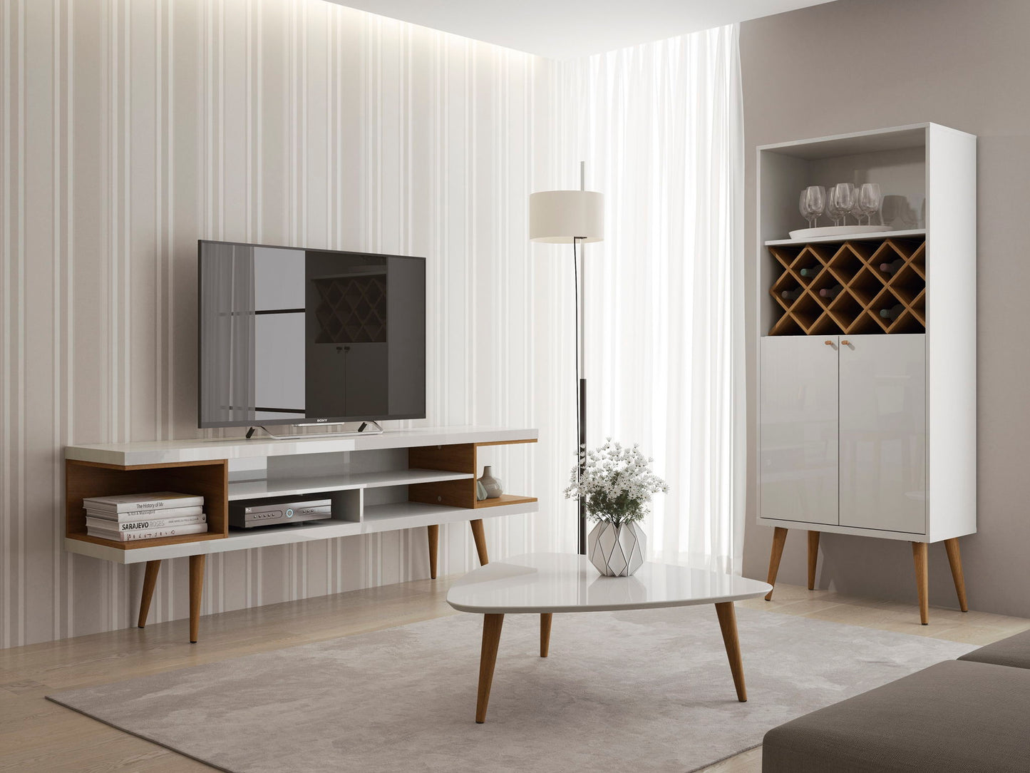 Manhattan Utopia - TV Stand - Maple Cream And White