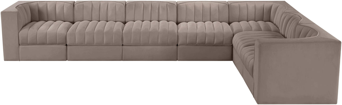 Rummi - Velvet Performance Fabric Upholstered 7 Piece Modular Sectional (With 3 Corner Chairs)