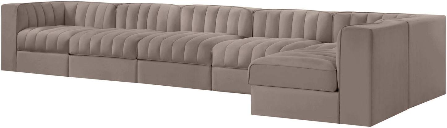 Rummi - Velvet Performance Fabric Upholstered 6 Piece Modular Sectional, L-Shaped (Right)