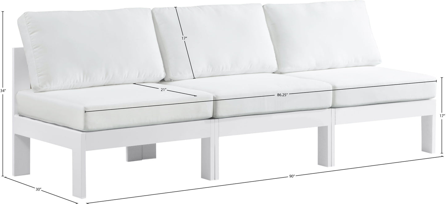 Nizuc - Outdoor Patio 3 Seat Armless Modular Sofa With White Frame
