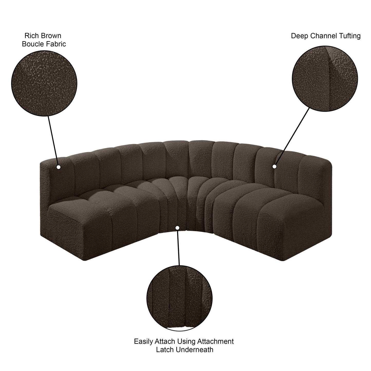Arc - Boucle Fabric 4 Piece Corner Modular Sofa