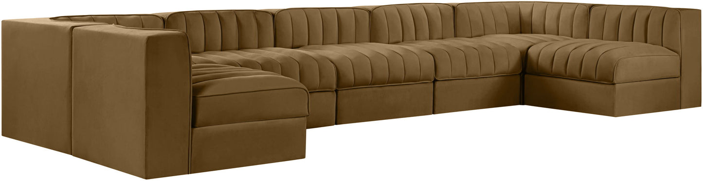 Rummi - Velvet Performance Fabric Upholstered 7 Piece Modular Sectional (With 2 Corner Chairs)