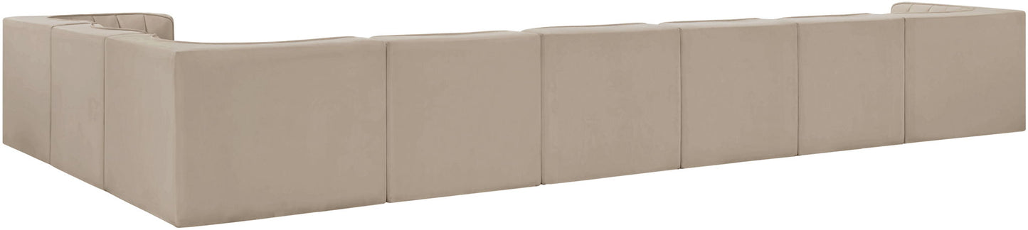Rummi - Velvet Performance Fabric Upholstered 8 Piece Modular Sectional (With 3 Corner Chairs)