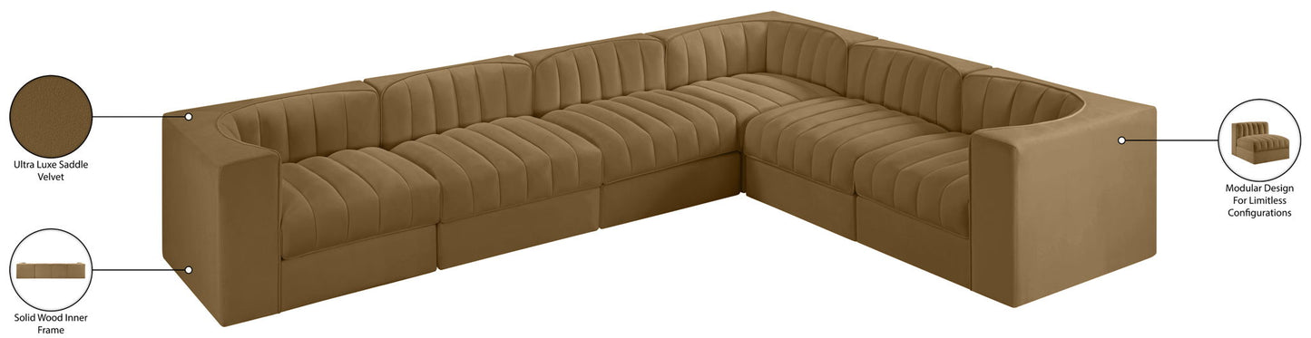 Rummi - Velvet Performance Fabric Upholstered 6 Piece Modular Sectional (With 3 Corner Chairs)