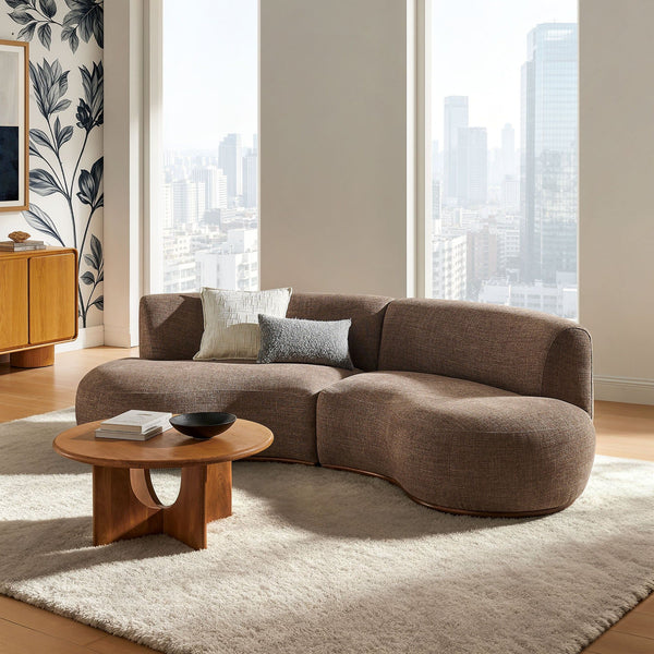Rialta 2 Piece Curved Slub Weave Fabric Sectional Sofa - Mocha