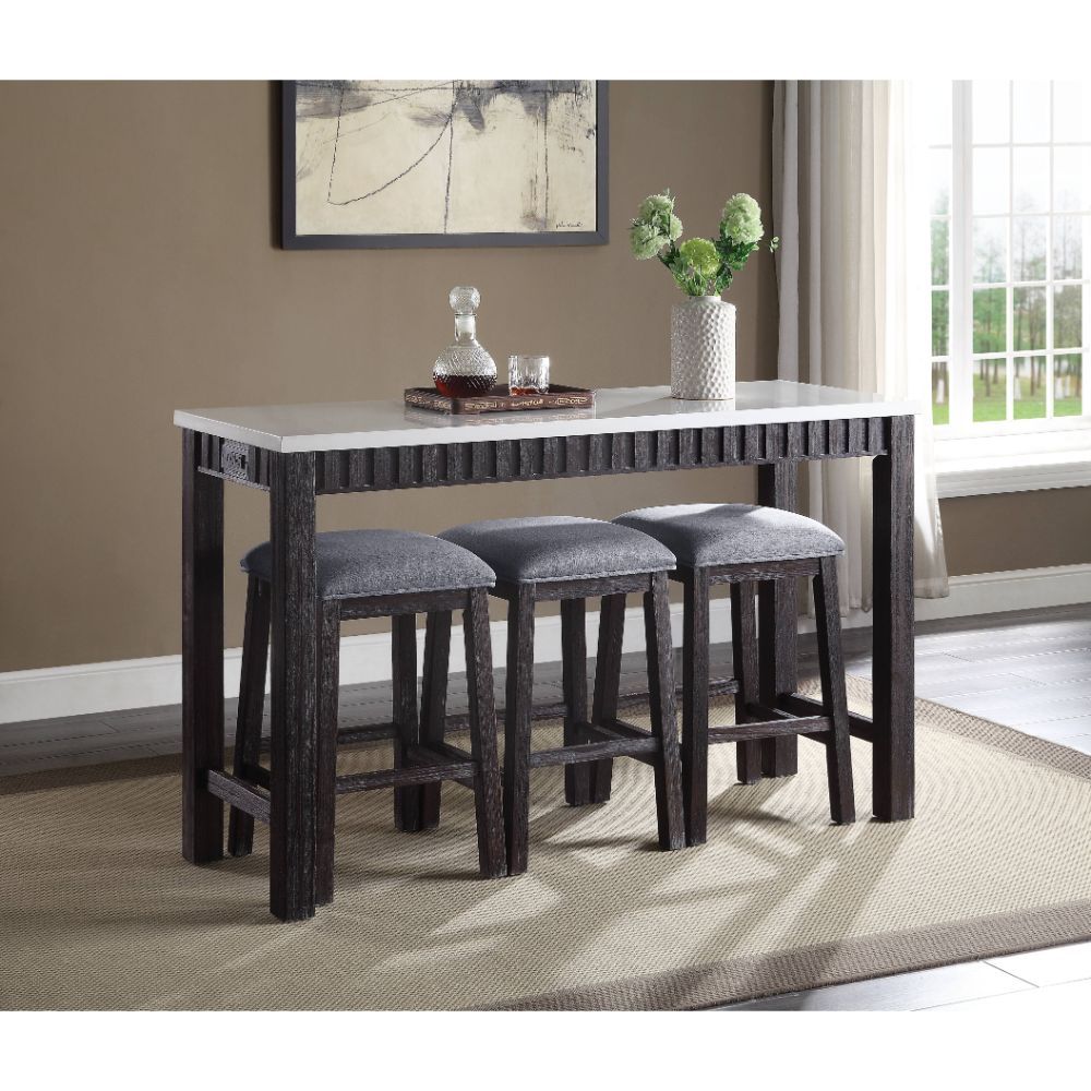 Necalli - 4 Piece Counter Height Table Set - Marble Top & Weathered Espresso