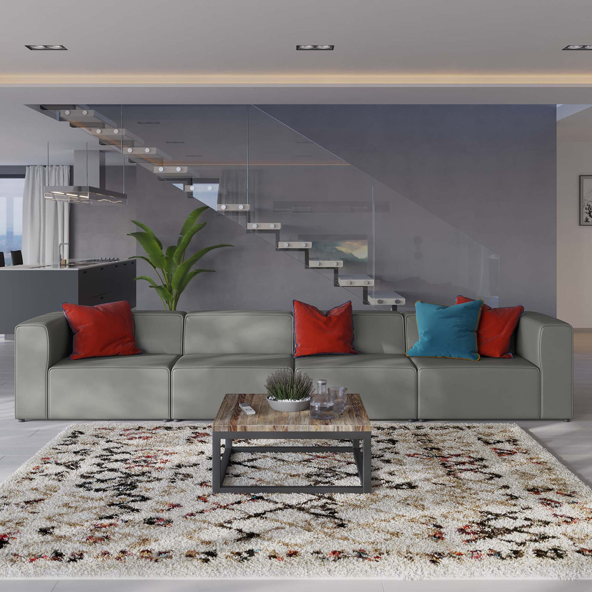 Mingle Vegan Leather 4-Piece Sectional Sofa - Gray