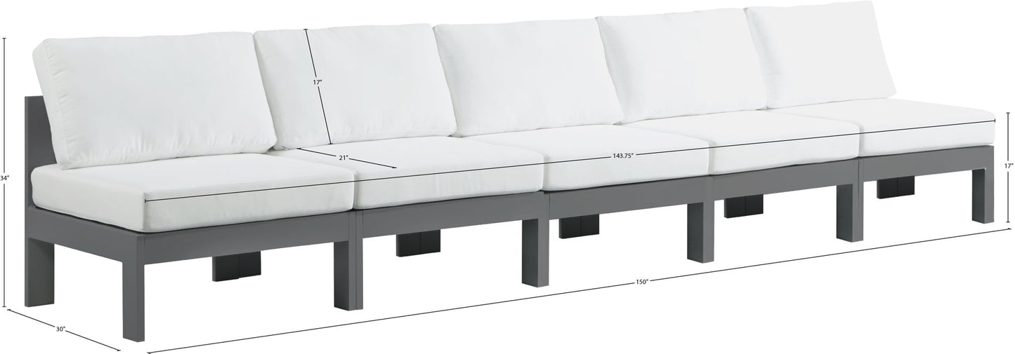 Nizuc - Outdoor Patio 5 Seat Modular Armless Sofa With Gray Frame