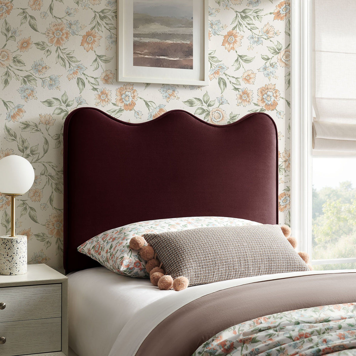 Athena Upholstered Headboard - Twin, Mulberry
