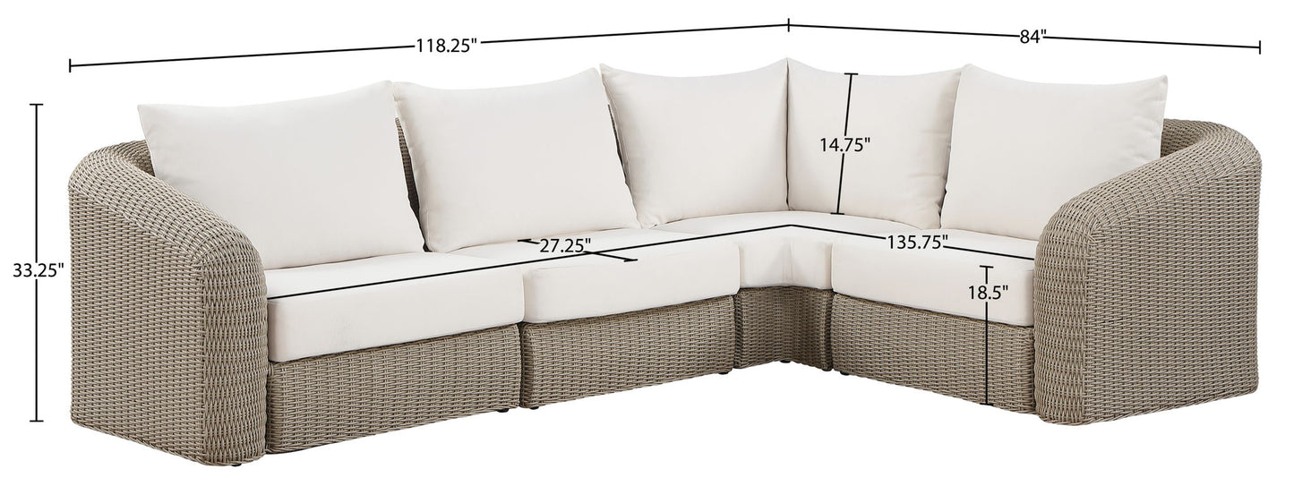 Seacrest - 123.25" Olefin Water Resistant Fabric And Wicker 4 Piece Outdoor Patio Modular Sectional