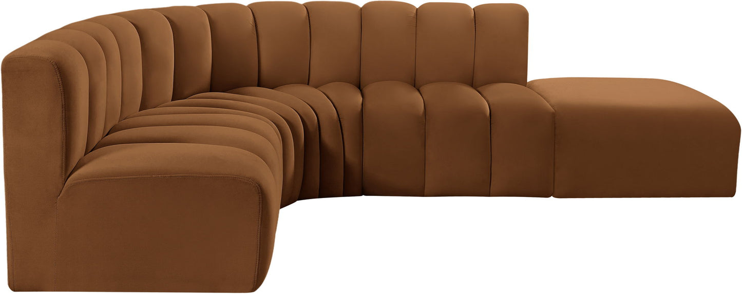 Arc - Velvet 5 Piece Corner Modular Sofa - Saddle