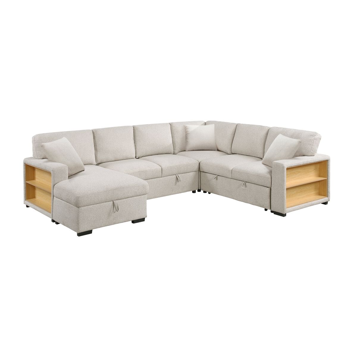 Pompano Sectional with Left Chaise, Pull-out Bed, Hidden Storages and Shelves, Charging Ports