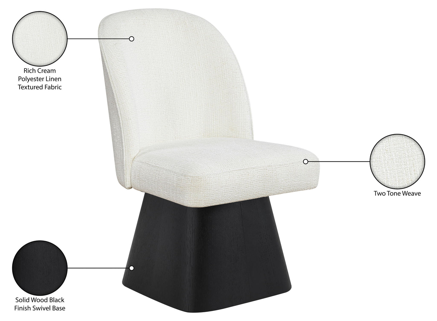 Marlowe - Linen Textured Fabric Upholstered Swivel Dining Side Chair - Stained Black