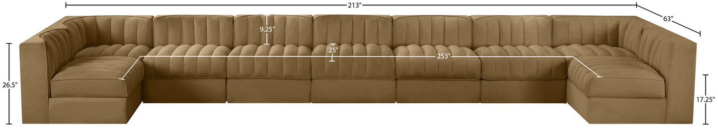 Rummi - Armless Velvet Performance Fabric Upholstered 9 Piece Modular Sectional
