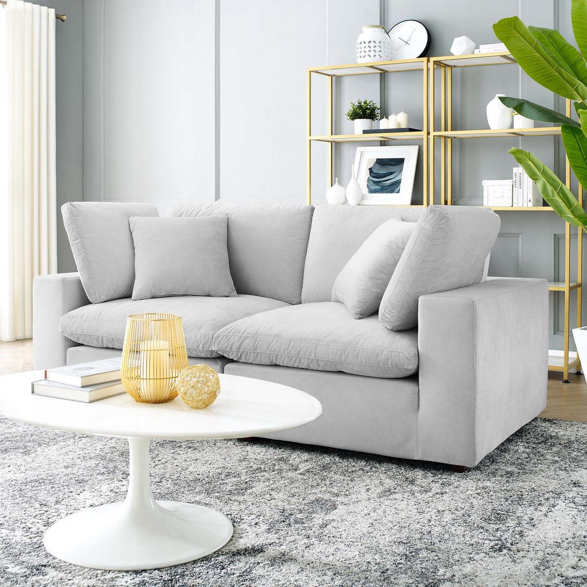 Commix Down Filled Overstuffed Performance Velvet Loveseat - Light Gray