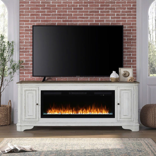 Fireplace TV Consoles - 244 82" Console With Fire FTS - White