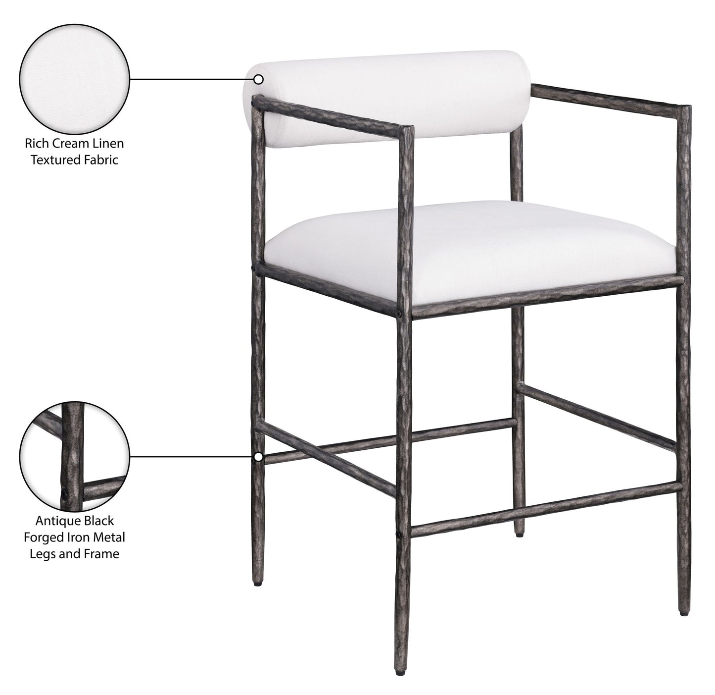 Axis - Linen Textured Cream Fabric Upholstered Counter Stool (Set of 2)