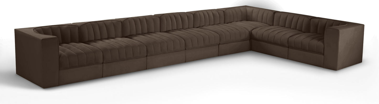 Rummi - Velvet Performance Fabric Upholstered 8 Piece Modular Sectional (With 3 Corner Chairs)
