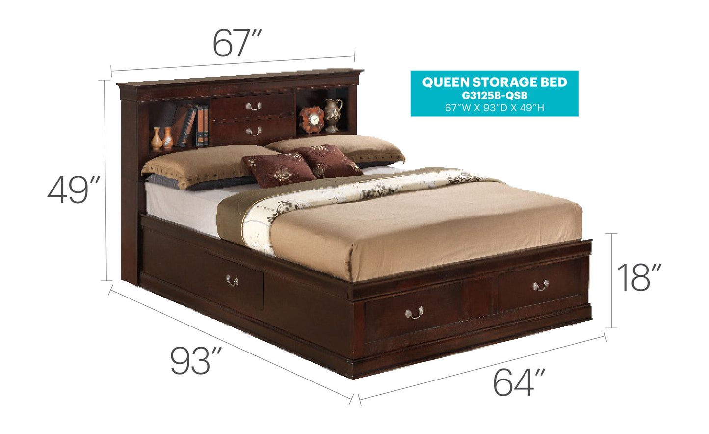 Glory Furniture - Louis Phillipe - Bookcase Storage Bed