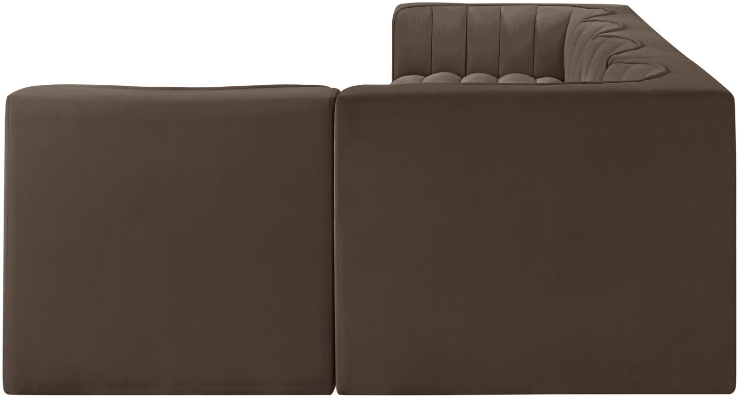 Rummi - Velvet Performance Fabric Upholstered 5 Piece Modular Sectional, L-Shaped (Right)