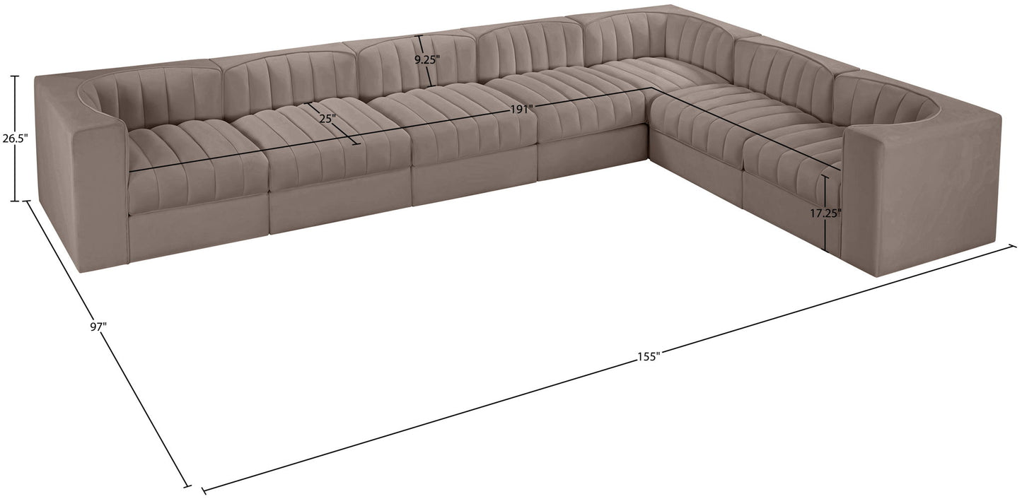 Rummi - Velvet Performance Fabric Upholstered 7 Piece Modular Sectional (With 3 Corner Chairs)