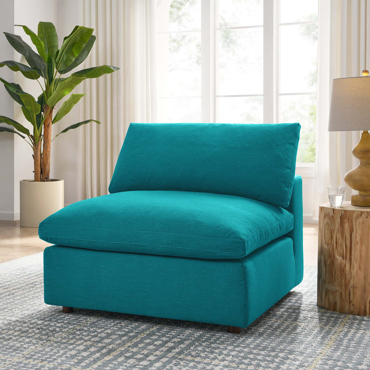 Commix Down Filled Overstuffed Armless Chair - Teal
