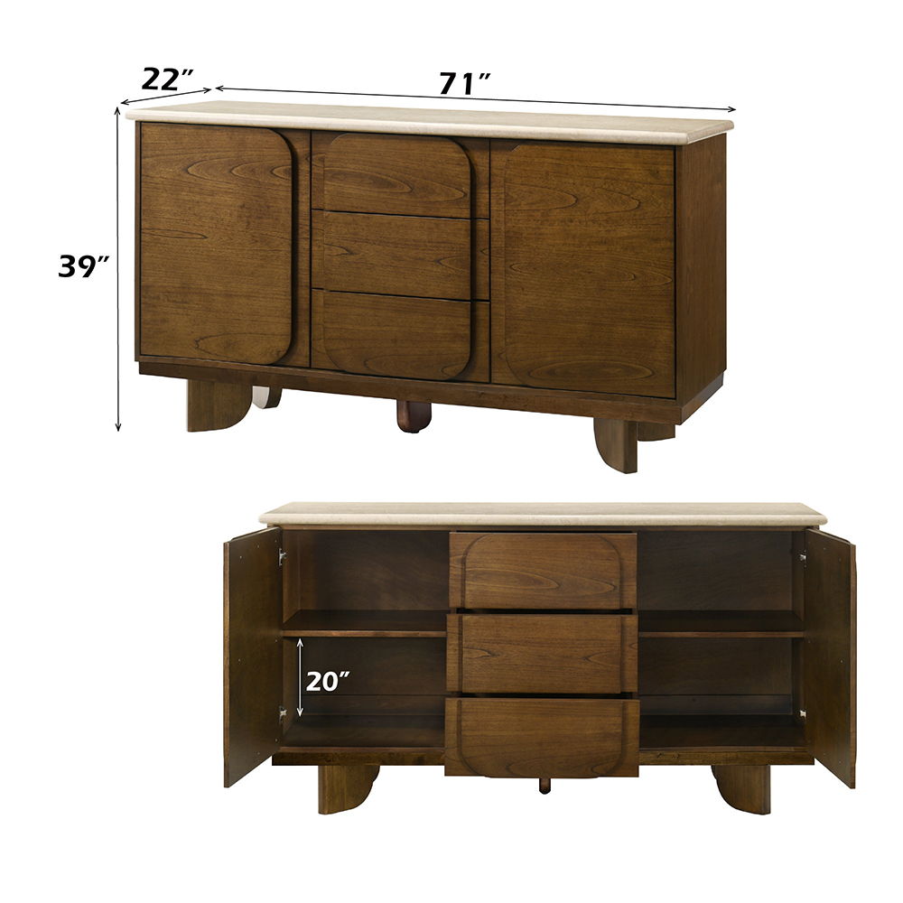 Kasha - Server With Marble Top Top - Vintage Oak