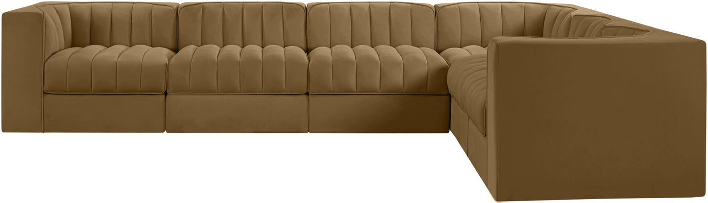 Rummi - Velvet Performance Fabric Upholstered 6 Piece Modular Sectional (With 3 Corner Chairs)