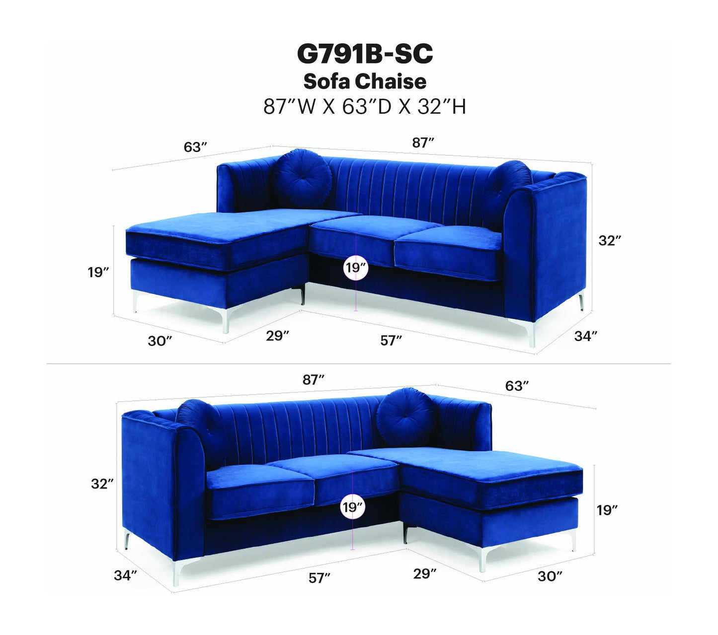 Glory Furniture - Delray - Sofa Chaise