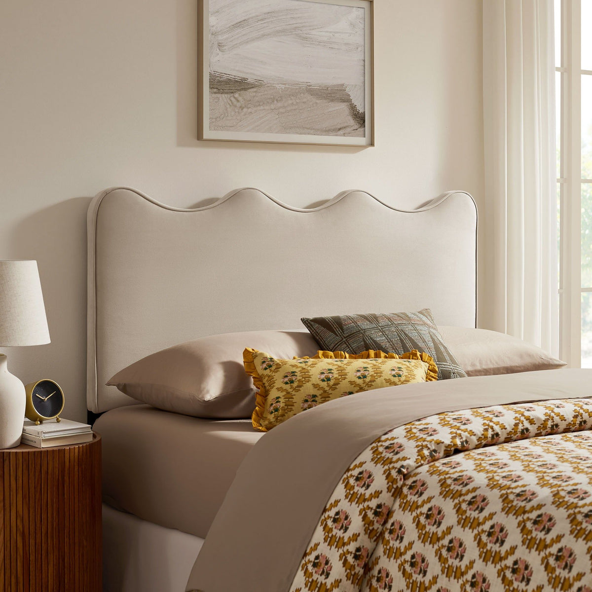 Athena Upholstered Headboard - Full, Almond